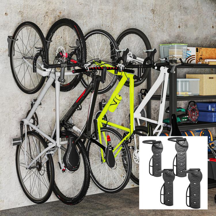 Set of 4 wall-mounted bike racks, wall hooks for bike hangers, for indoor and outdoor use, 25.5 x 10.5 x 4 cm, black