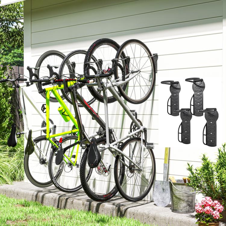 Set of 4 wall-mounted bike racks, wall hooks for bike hangers, for indoor and outdoor use, 25.5 x 10.5 x 4 cm, black