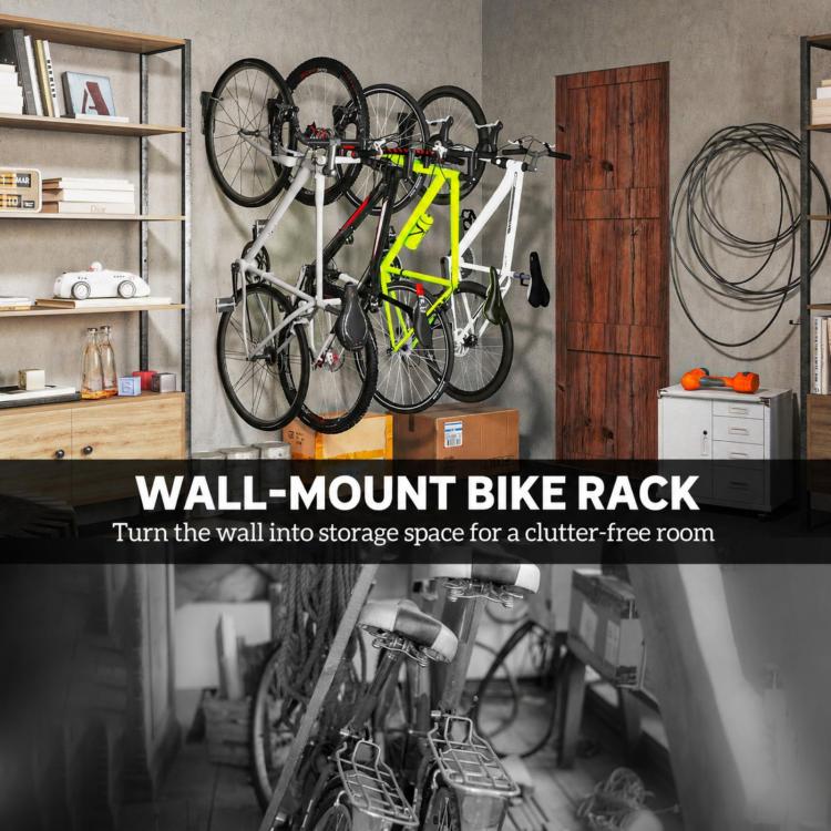 Set of 4 wall-mounted bike racks, wall hooks for bike hangers, for indoor and outdoor use, 25.5 x 10.5 x 4 cm, black