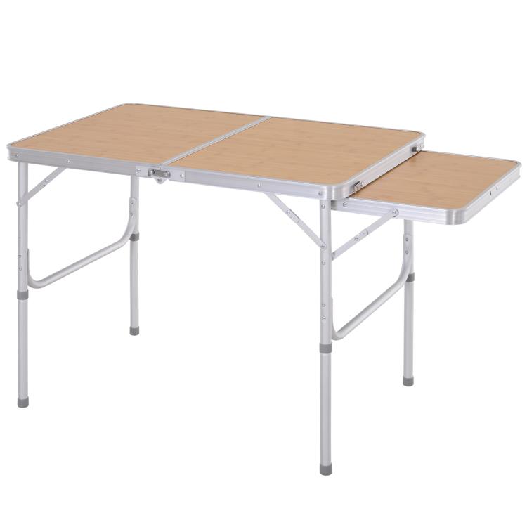 Folding Camping Table with Aluminum Extension Bamboo-effect Mdf