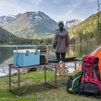 Folding camping table, lightweight, height-adjustable, aluminum frame, 240 x 60 x 54/62/70 cm, black
