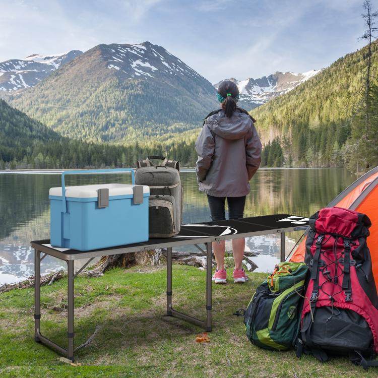 Folding camping table, lightweight, height-adjustable, aluminum frame, 240 x 60 x 54/62/70 cm, black