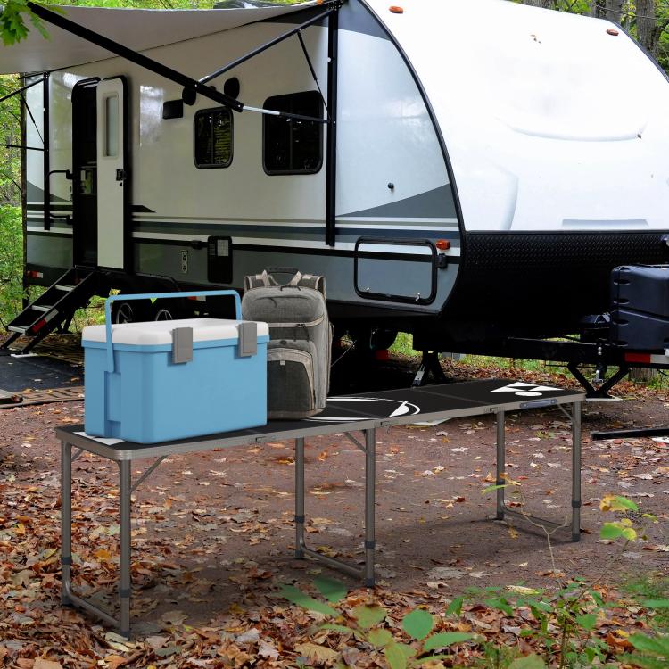 Folding camping table, lightweight, height-adjustable, aluminum frame, 240 x 60 x 54/62/70 cm, black