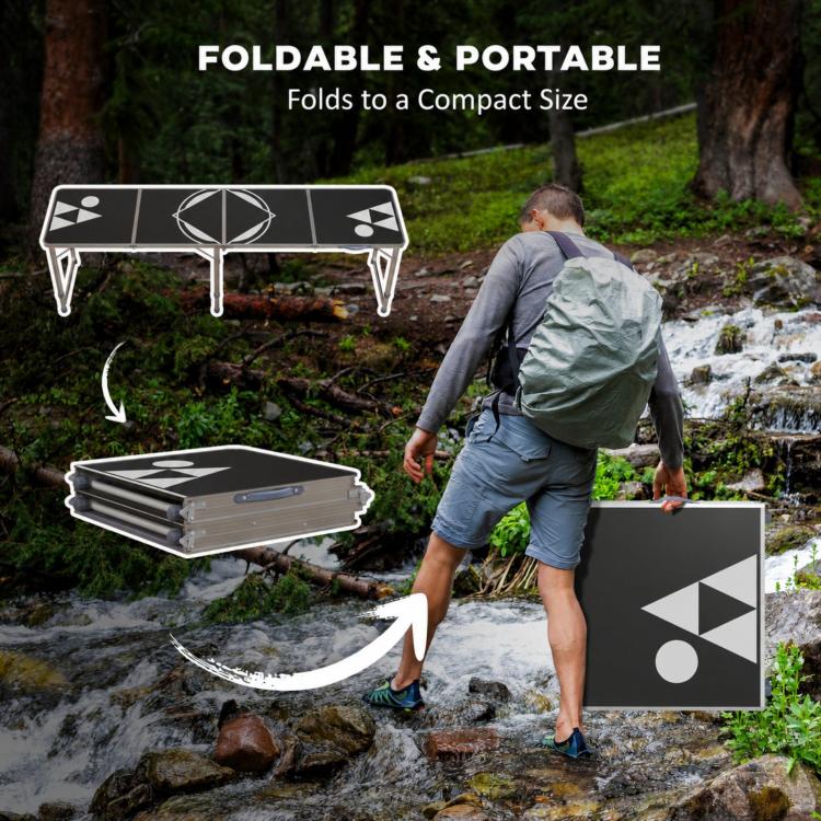 Folding camping table, lightweight, height-adjustable, aluminum frame, 240 x 60 x 54/62/70 cm, black