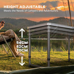 Folding camping table, lightweight, height-adjustable, aluminum frame, 240 x 60 x 54/62/70 cm, black
