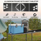 Folding camping table, lightweight, height-adjustable, aluminum frame, 240 x 60 x 54/62/70 cm, black