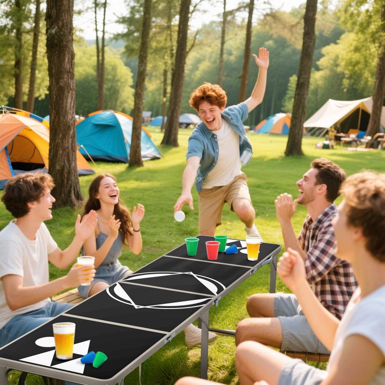 Folding camping table, lightweight, height-adjustable, aluminum frame, 240 x 60 x 54/62/70 cm, black