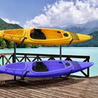 Rack for 2 kayaks, surfboards, or stand-up paddleboards; metal frame; width-adjustable (144–180 cm).