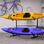 Rack for 2 kayaks, surfboards, or stand-up paddleboards; metal frame; width-adjustable (144–180 cm).