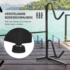 Rack for 2 kayaks, surfboards, or stand-up paddleboards; metal frame; width-adjustable (144–180 cm).