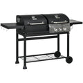Gas BBQ Grill with Thermometer and Warming Plates, 161 x 54 x 103cm, Black Silver