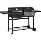 Gas BBQ Grill with Thermometer and Warming Plates, 161 x 54 x 103cm, Black Silver