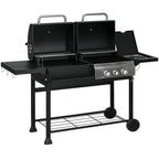 Gas BBQ Grill with Thermometer and Warming Plates, 161 x 54 x 103cm, Black Silver