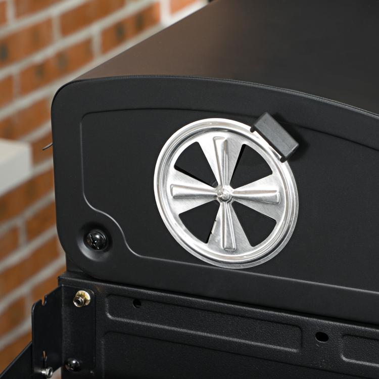 Gas BBQ Grill with Thermometer and Warming Plates, 161 x 54 x 103cm, Black Silver