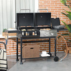 Gas BBQ Grill with Thermometer and Warming Plates, 161 x 54 x 103cm, Black Silver