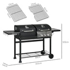 Gas BBQ Grill with Thermometer and Warming Plates, 161 x 54 x 103cm, Black Silver