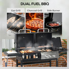 Gas BBQ Grill with Thermometer and Warming Plates, 161 x 54 x 103cm, Black Silver