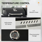 Gas BBQ Grill with Thermometer and Warming Plates, 161 x 54 x 103cm, Black Silver