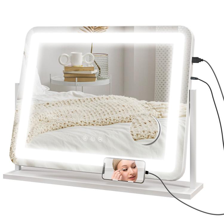 Swivel Vanity Mirror (58x46 cm) with 3 Adjustable Lighting Modes, Touch Switch, and Magnification – White