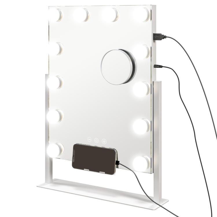 Hollywood mirror with 12 LED bulbs, adjustable brightness, 360 Degrees rotation, 10x magnification, touch control, white — view 12