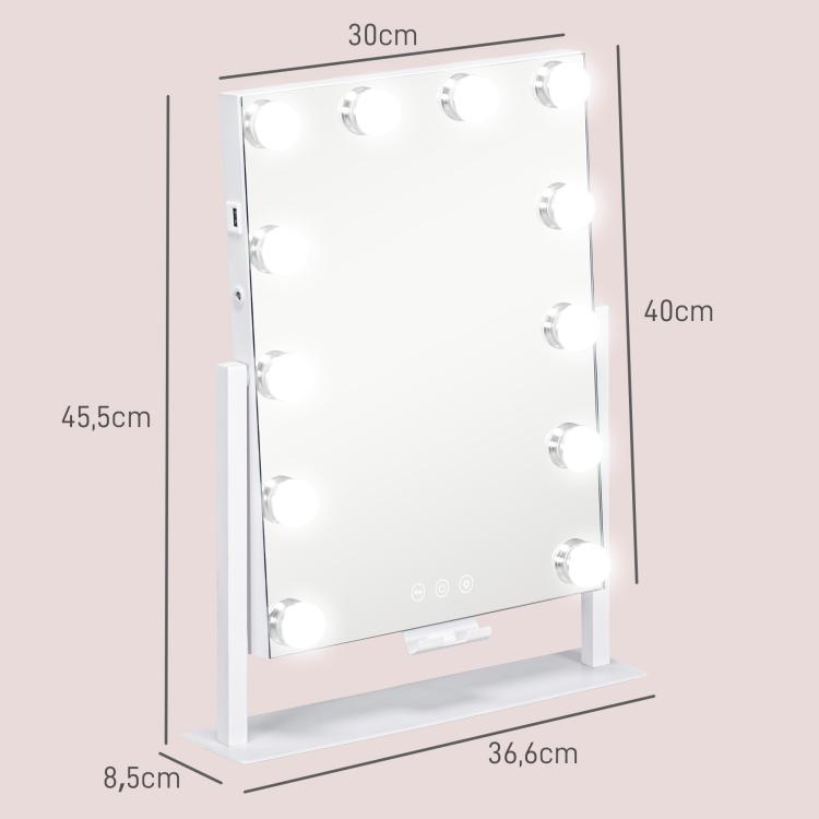 Hollywood mirror with 12 LED bulbs, adjustable brightness, 360 Degrees rotation, 10x magnification, touch control, white — view 5