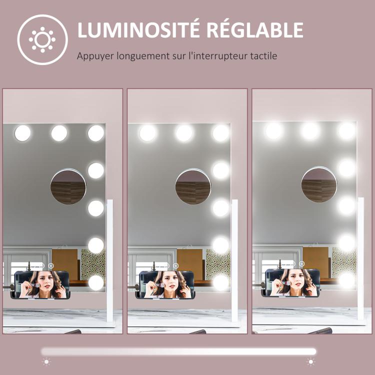Hollywood mirror with 12 LED bulbs, adjustable brightness, 360 Degrees rotation, 10x magnification, touch control, white — view 9