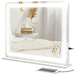 LED Lighted Mirror with 3-Mode Adjustable Brightness, 10X Magnification, USB Charging Port, and Touch Control – 80 x 62 cm
