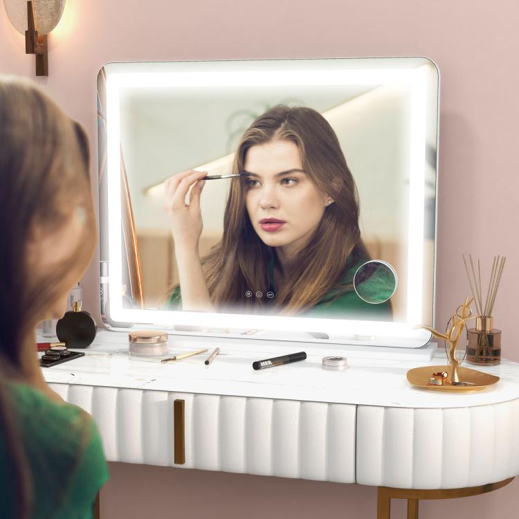 LED Lighted Mirror with 3-Mode Adjustable Brightness, 10X Magnification, USB Charging Port, and Touch Control – 80 x 62 cm — view 3