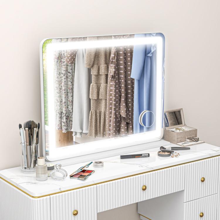 LED Lighted Mirror with 3-Mode Adjustable Brightness, 10X Magnification, USB Charging Port, and Touch Control – 80 x 62 cm — view 4