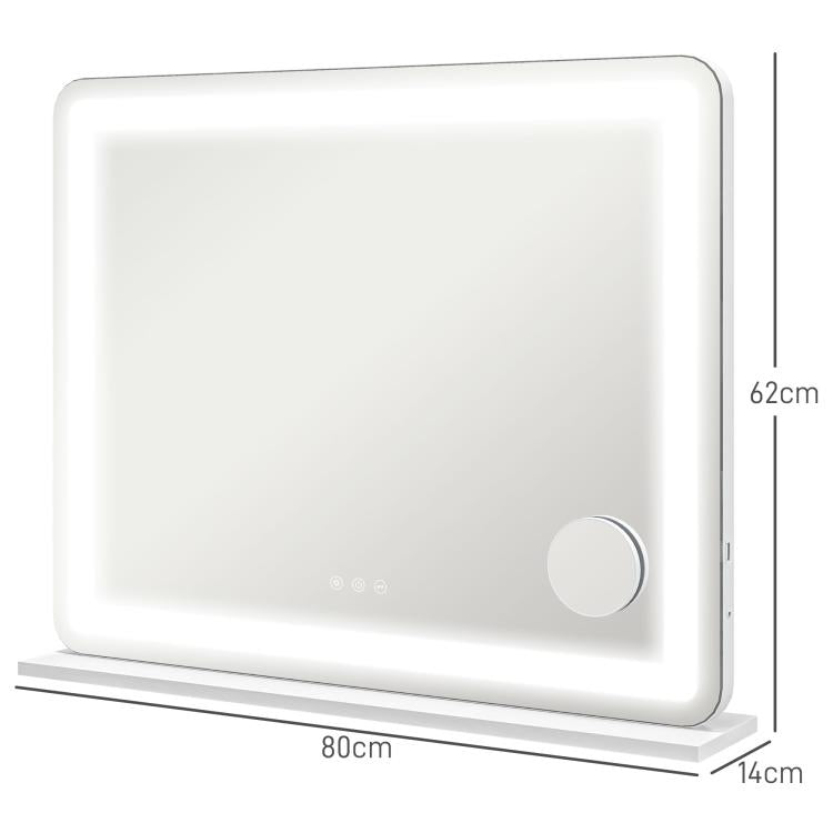 LED Lighted Mirror with 3-Mode Adjustable Brightness, 10X Magnification, USB Charging Port, and Touch Control – 80 x 62 cm — view 5