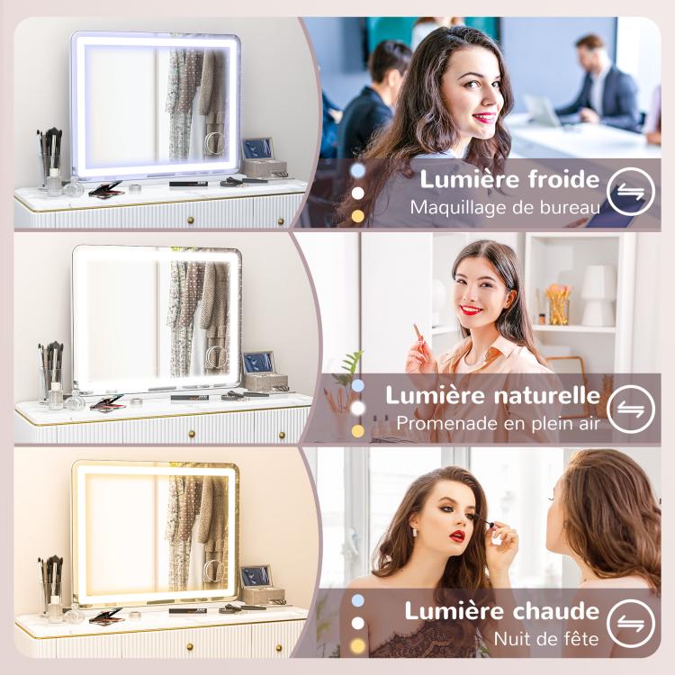 LED Lighted Mirror with 3-Mode Adjustable Brightness, 10X Magnification, USB Charging Port, and Touch Control – 80 x 62 cm — view 7