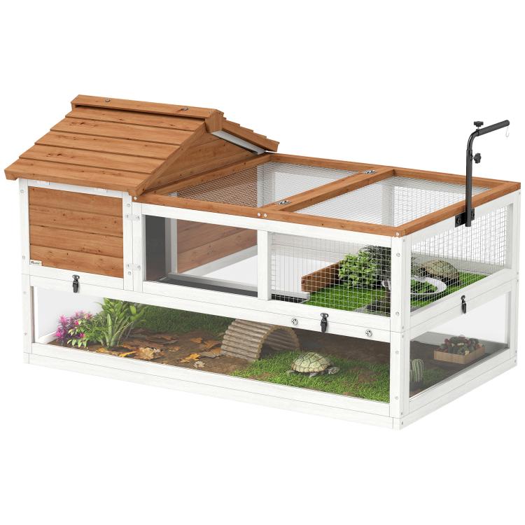 Tortoise house, 2-level enclosure, lamp holder, small animal cage, orange