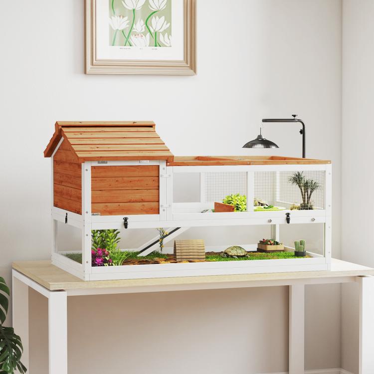 Tortoise house, 2-level enclosure, lamp holder, small animal cage, orange — view 4