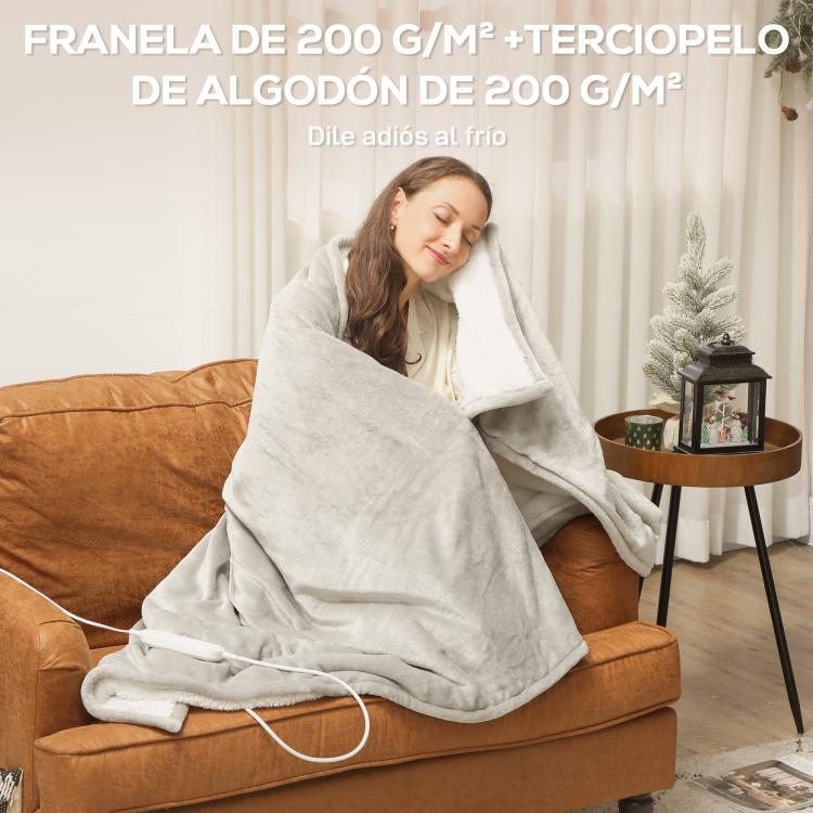 Electric Blanket 180x130 cm, 9 Temperature Levels, Timer, Machine Washable, LED Display, Grey — view 6