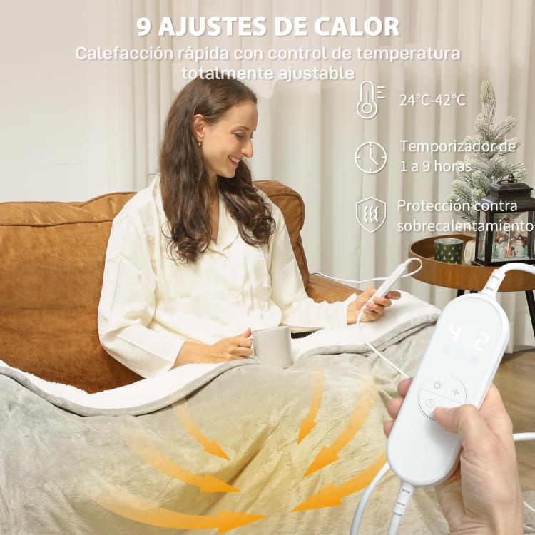 Electric Blanket 180x130 cm, 9 Temperature Levels, Timer, Machine Washable, LED Display, Grey — view 7