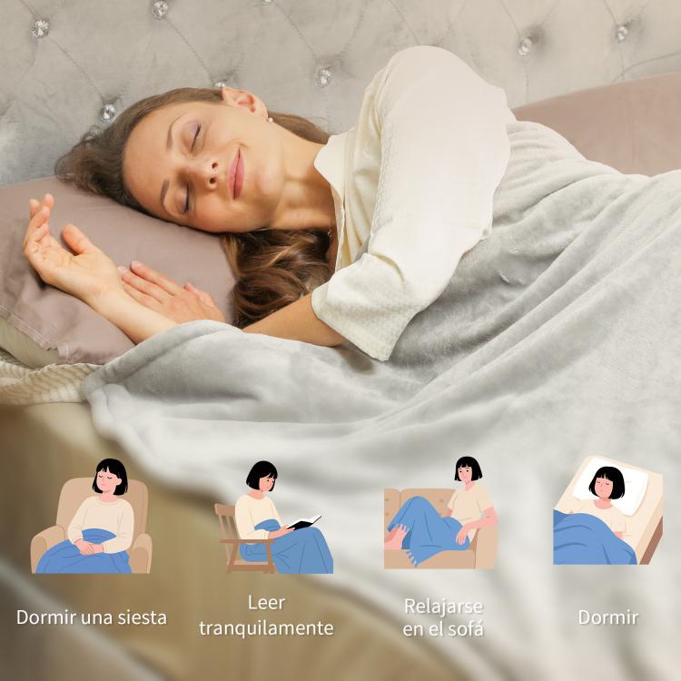 Electric Blanket 180x130 cm, 9 Temperature Levels, Timer, Machine Washable, LED Display, Grey — view 9