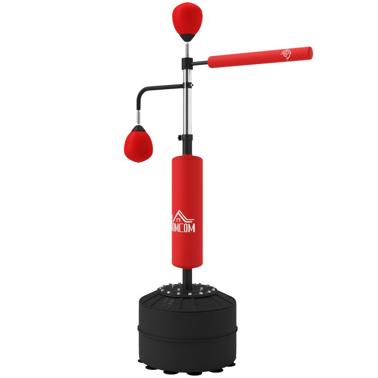 Height-Adjustable Freestanding Punching Bag with 360° Rotating Bar, 2 Balls, and Fillable Base (88x50x160-230 cm) – Red