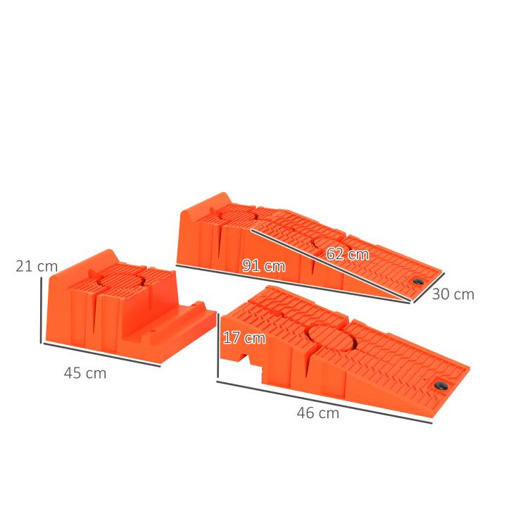 Set of 2 Plastic Car Ramps, 5-Ton Max Load, 91x30x21 cm, Orange