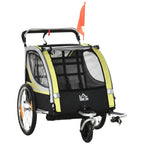 2-in-1 bicycle trailer for 2 children, push function, rain cover, brake, yellow