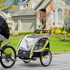 2-in-1 bicycle trailer for 2 children, push function, rain cover, brake, yellow