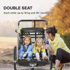 2-in-1 bicycle trailer for 2 children, push function, rain cover, brake, yellow