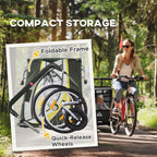 2-in-1 bicycle trailer for 2 children, push function, rain cover, brake, yellow