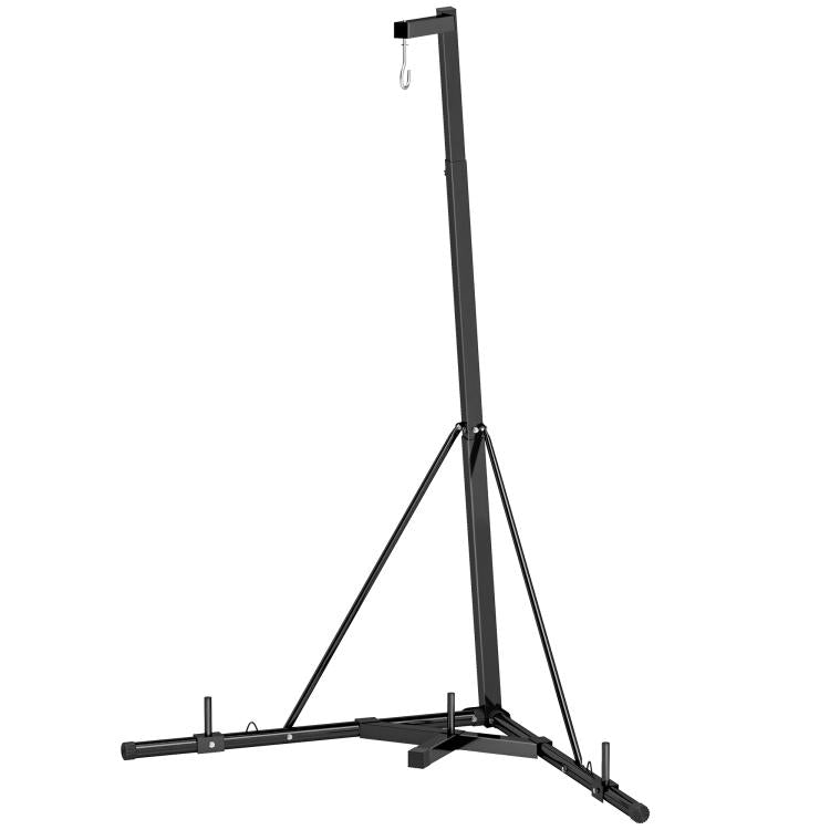 Height-adjustable, foldable, freestanding punching bag stand with weighted base, max load 60 kg, black steel