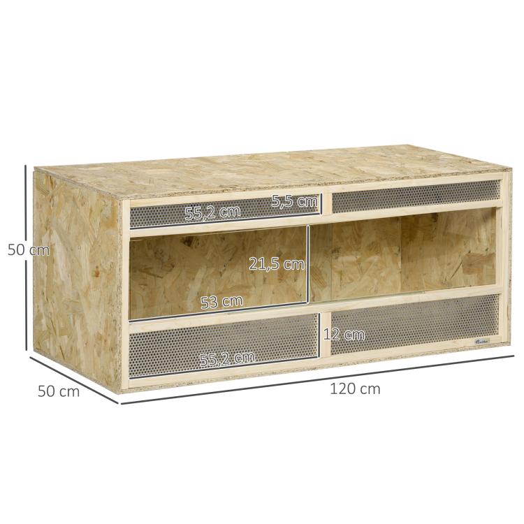 OSB wood reptile terrarium with sliding glass door - 120 x 50 x 50 cm, natural finish — view 5