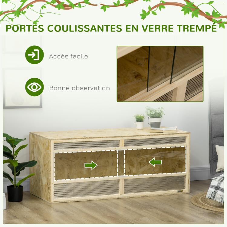 OSB wood reptile terrarium with sliding glass door - 120 x 50 x 50 cm, natural finish — view 8