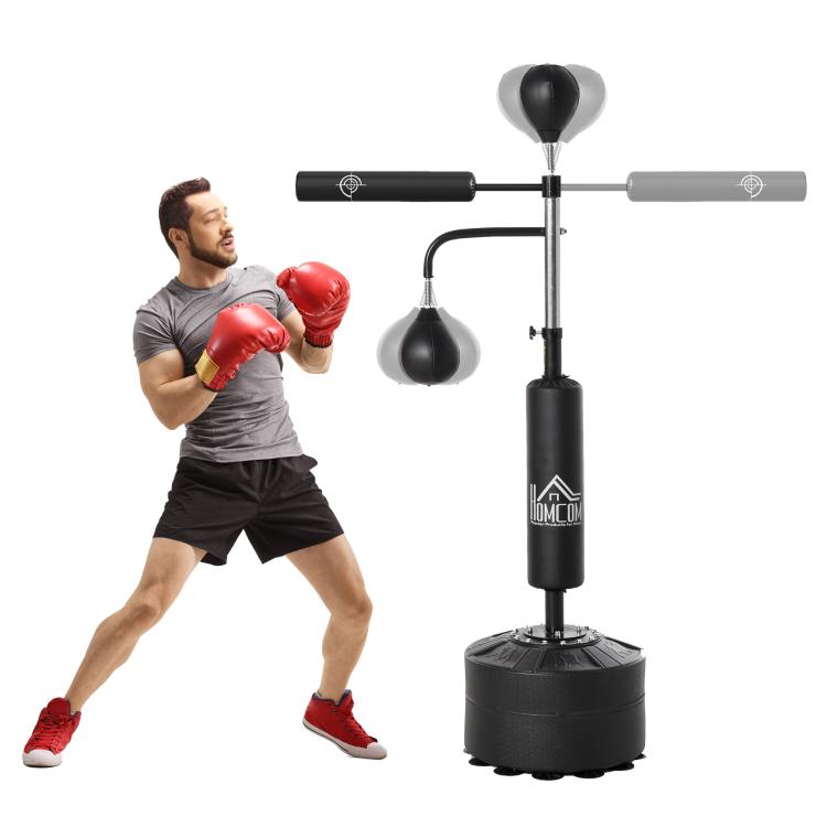4-in-1 freestanding punching bag, standalone unit with 2 speed balls and 360° rotating bar, adjustable height (160–230 cm), adult boxing bag for Boxing, Muay Thai, and Taekwondo – Black