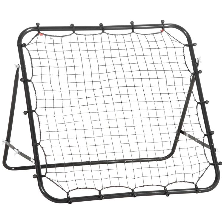 Adjustable-angle metal rebound net with 20 bungee cords for football and tennis training, 96 x 80 x 96 cm, black