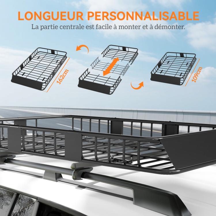 Adjustable metal car roof rack (length: 109–162 cm), max. load 100 kg