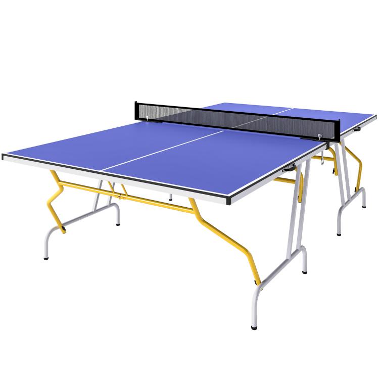 Foldable table tennis table, incl. 2 paddles, 3 balls, net, indoor, metal frame, 274x152x76cm, blue