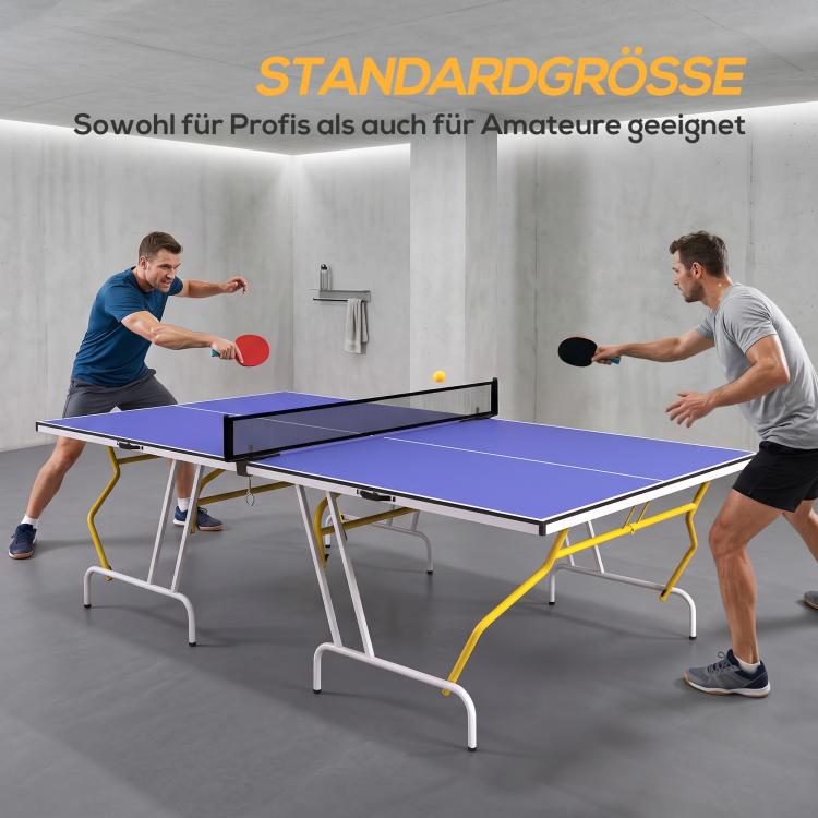 Foldable table tennis table, incl. 2 paddles, 3 balls, net, indoor, metal frame, 274x152x76cm, blue